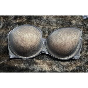 Ambrielle Bra 40DDD 40 DDD Black Lace Strapless Padded Underwire Clasp Back